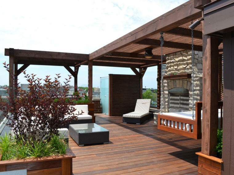 wooden pergola terraces hanging beds