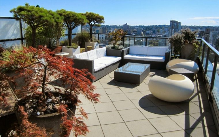 terrace roof in city tiling floor living room of modern garden