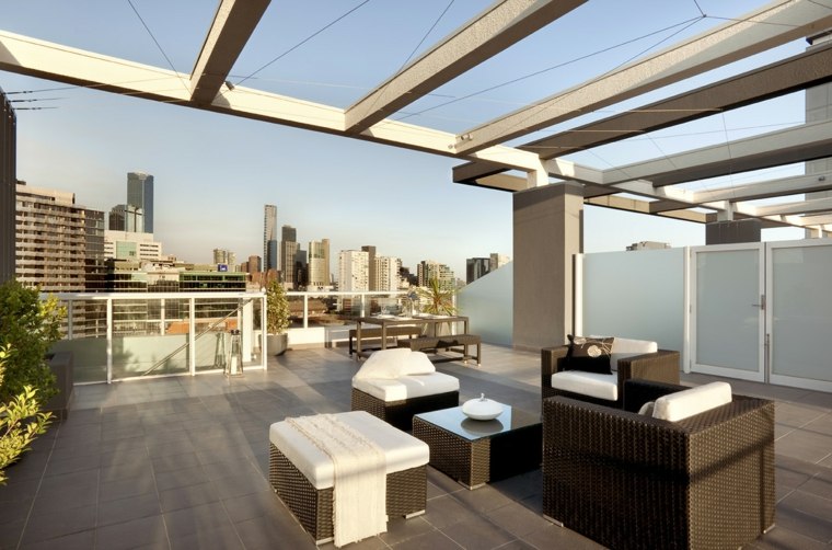 roof terrace design modern tile floor pergolas