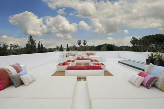 luxurious terrace white color multicolored cushions