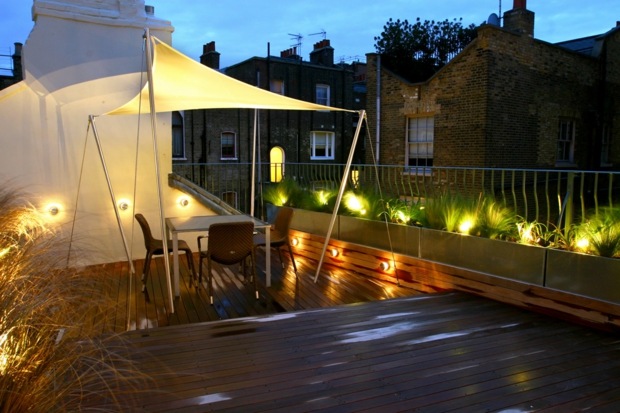 minimalist terrace chic illuminated plants