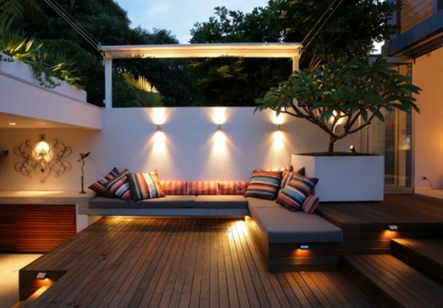 modern terrace with wall sconces