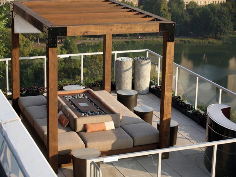 terrace modern-suspended pergola-wood