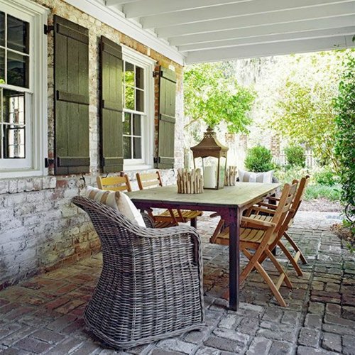 terrace stone floor chairs wood