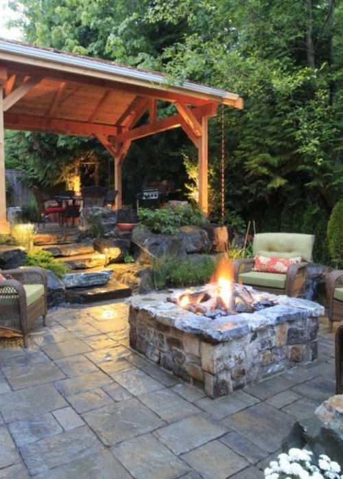 terrace rustic style spacious floor stone nice corner fire