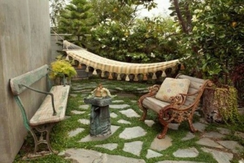 terrace rustic style old bench hammock