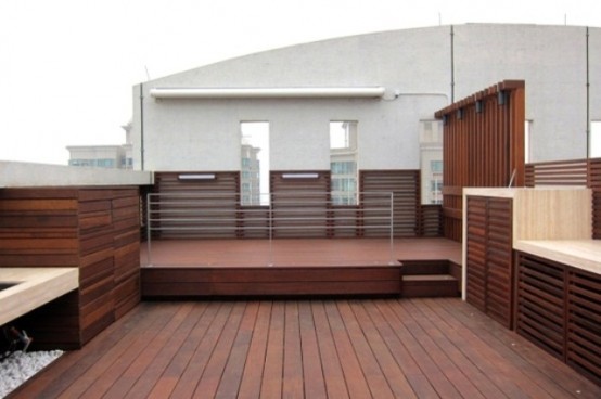 spacious wooden roof terrace