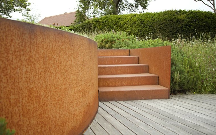 terracing garden ideas corten steel