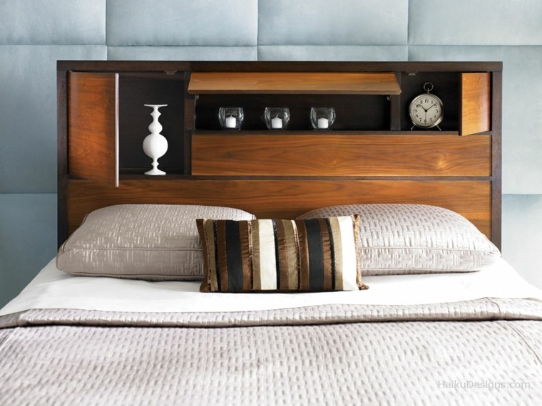 headboard with storage wood modern design elegant idea layout bedroom cushions
