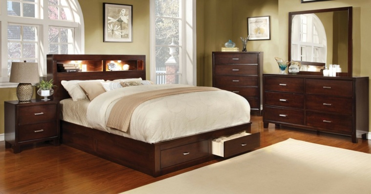 headboard with storage wooden deco wall parquet wood floor mats white dresser bedroom