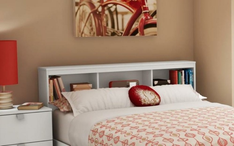 space saving bedroom idea headboard wood deco wall