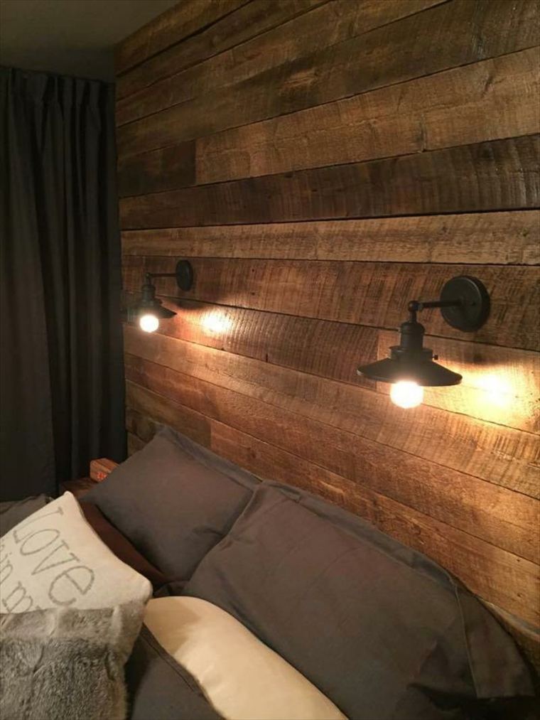 wooden headboard idea lighting bedroom cushions bed