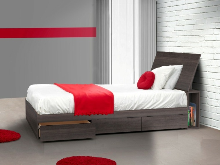 headboard with storage wood idea bedroom layout red round floor mat