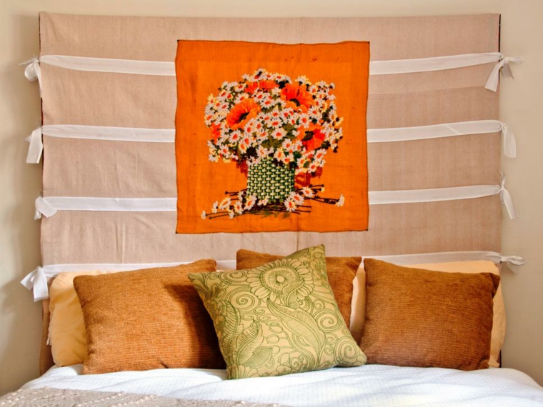 headboard fabric idea bedroom panels orange cushions deco ideas