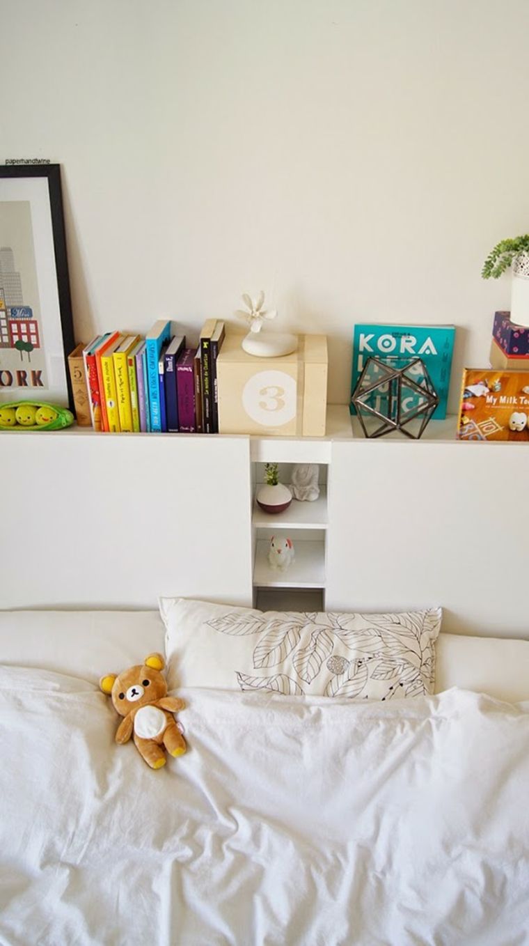 practical headboard with storage idea shelves storage books decorative frames