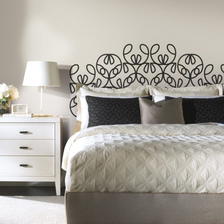 headboard simple idea diy drawing wall black white bedroom