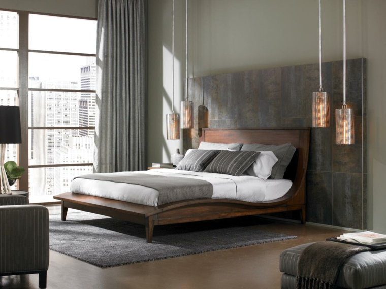 lighting idea bedroom cushion floor mats gray armchair lighting fixture modern design curtains light gray