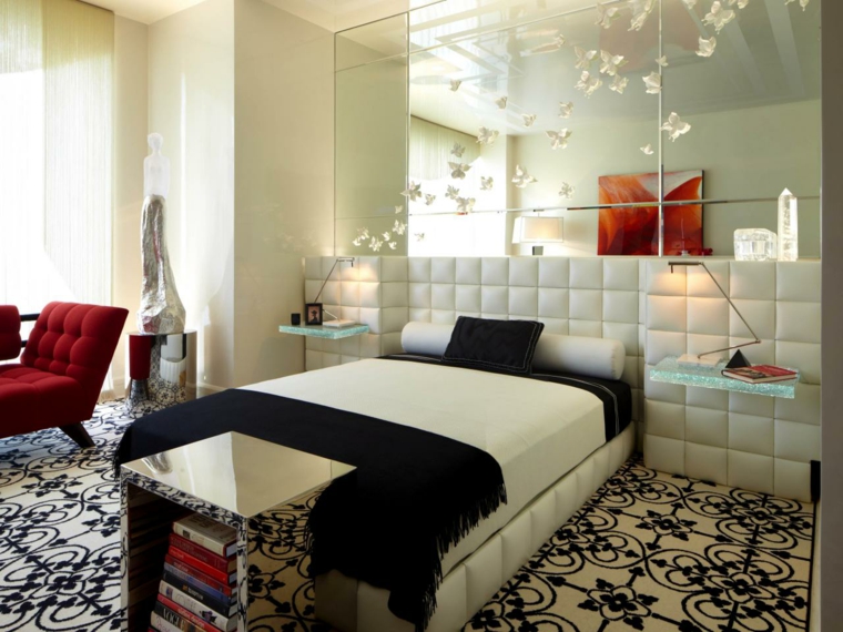 idea headboard bedroom modern home decor lighting mirror lamp coffee table black and white tile