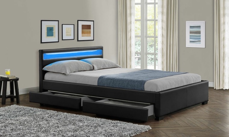 deco bedroom wall frames idea bed floor mats gray headboard lighting led blue