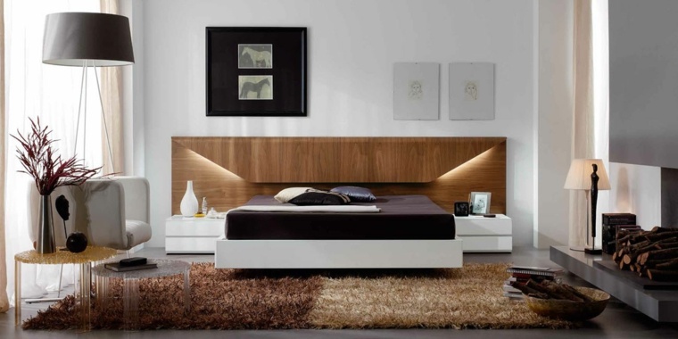wooden headboard lighting integrated decorating idea wall bedroom