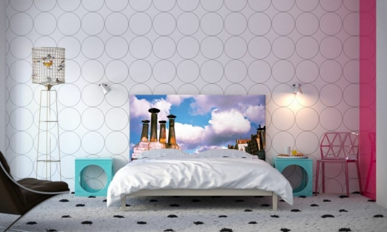 wall decoration bedroom headboard photo frame idea floor mat black white