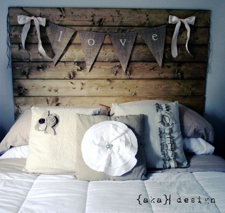 head bed wood deco bedroom cushions garland fabric ribbon