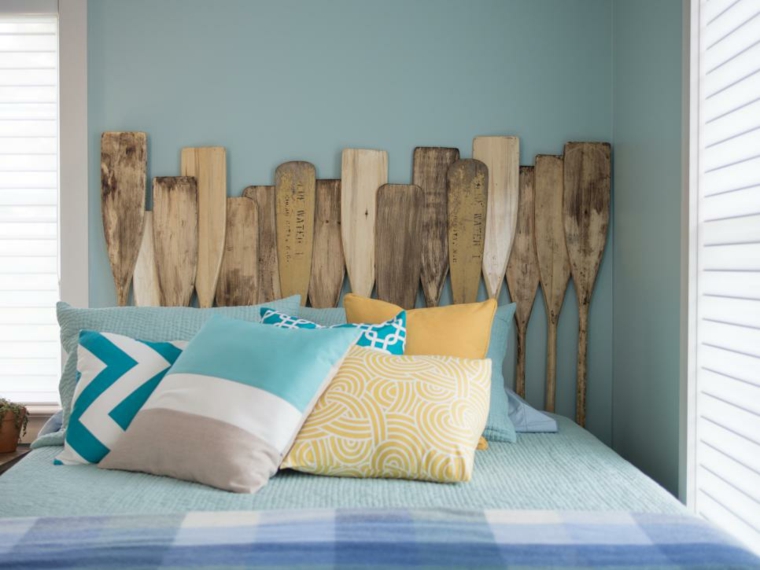 headboard making idea bedroom deco cushions bed blue room