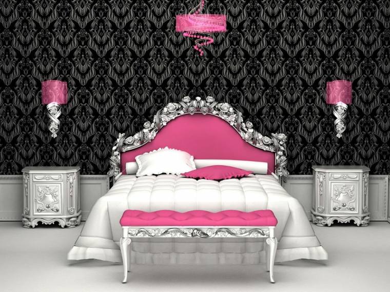 headboard design moderne tapet sort idé deco hovedgærde pink fixture suspension bænk quiltet