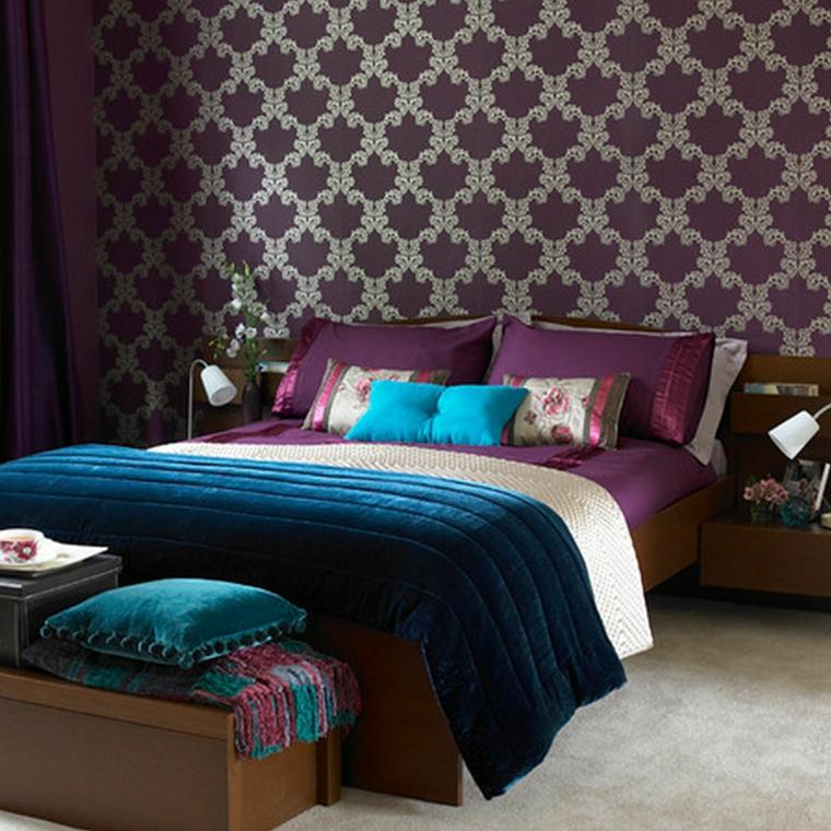 deco headboard idea bedroom wallpaper design curtains