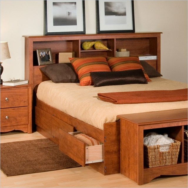 solid mahogany bed head storage