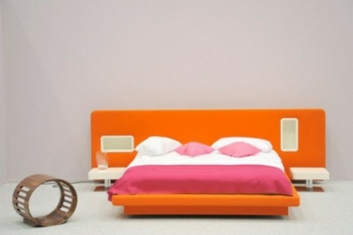 headboard orange bed bedroom