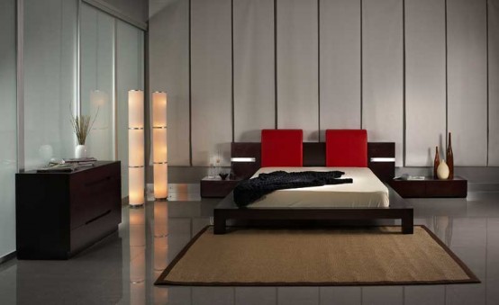 headboard original red accents minimalist bedroom