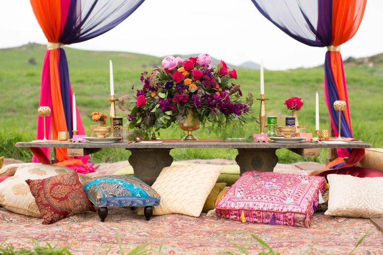 Marokkanske tema-ekteskap-center-of-table-bryllup-blomst-stearinlys-Marokko