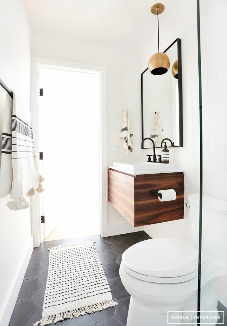 deco toilet idea floor mat white black modern mirror