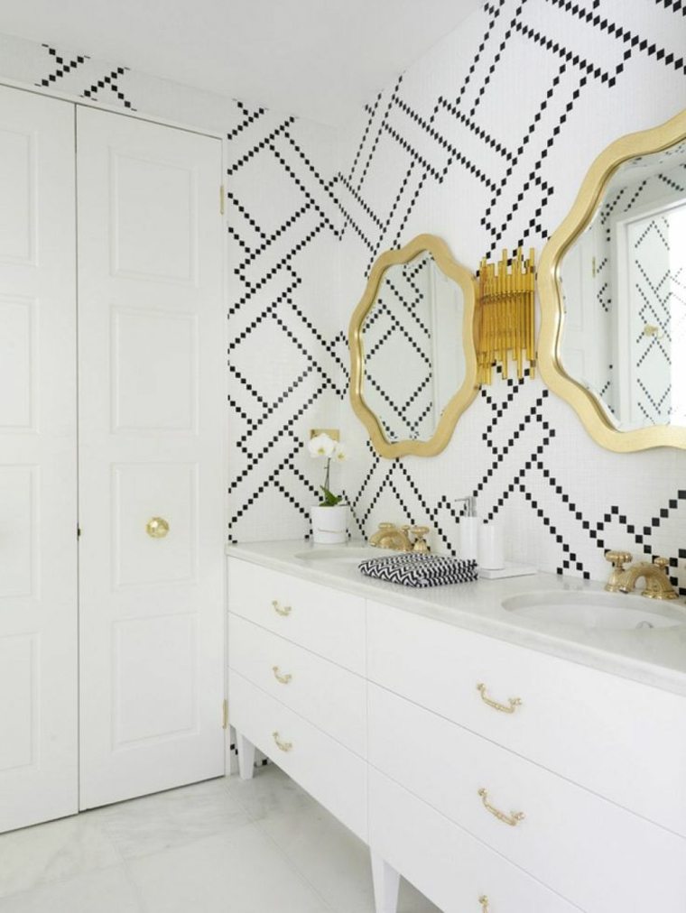 wallcovering modern black and white deco gilt frame white cabinet