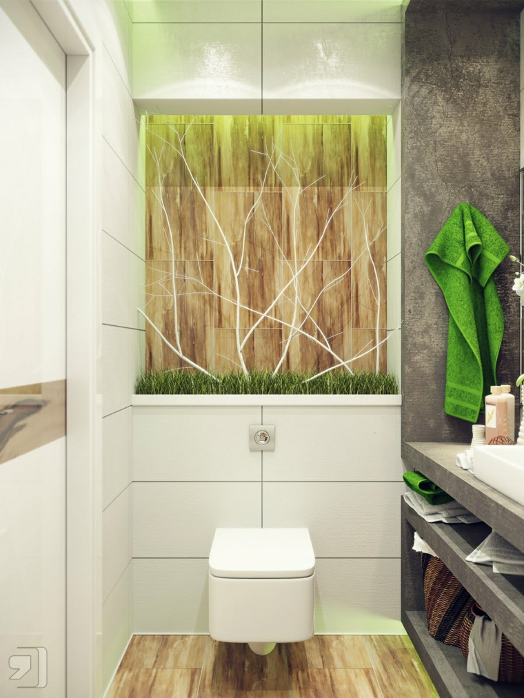 hiasan idea toilet wc tuala kayu tuala hijau lantai parket idea