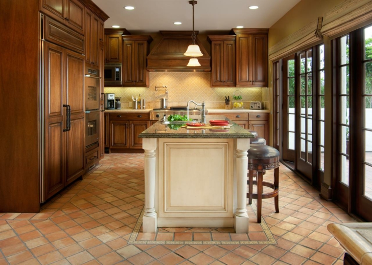 tomette terracotta lantai dapur kayu