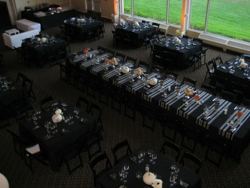 all saints deco wedding reception tables black green