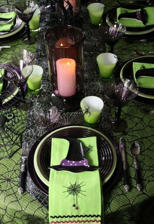 allsaint deco wedding green black witch hat