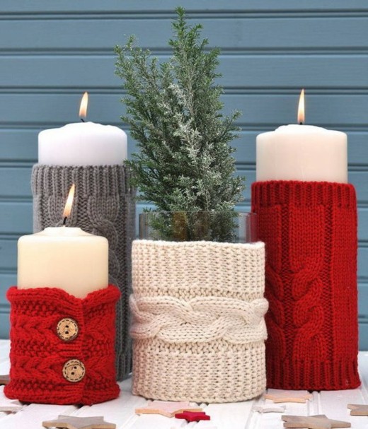 knit christmas candle holders idea