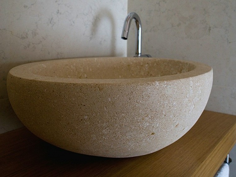design bathroom washbasin natural stone interior modern worktop wood