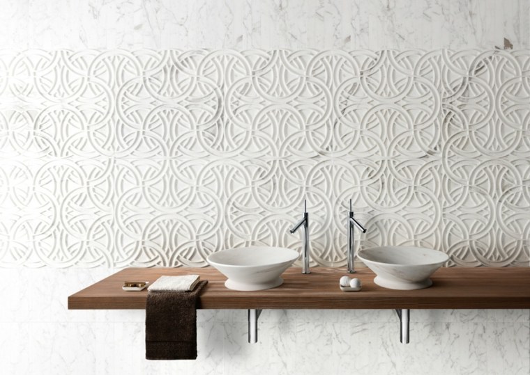 modern design trend bathroom worktop wood wall marble washbasin