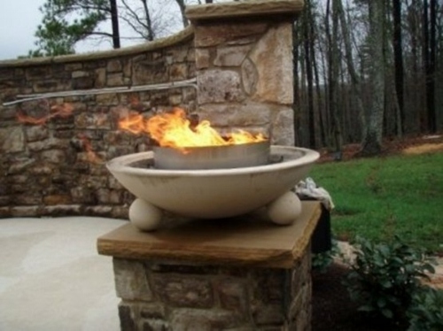 basin fire stone wall grass lawn