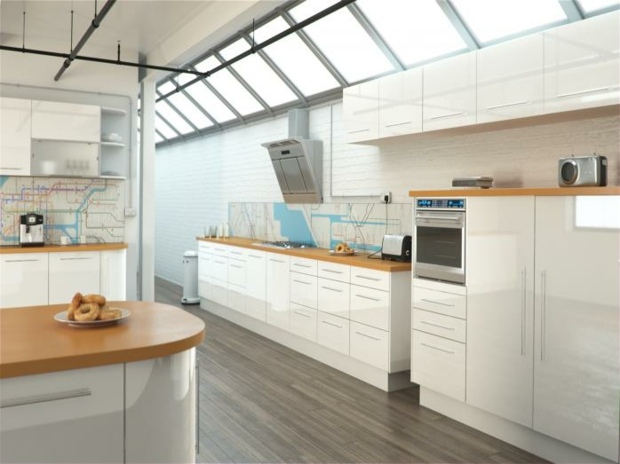 large kitchen with skylights daylight