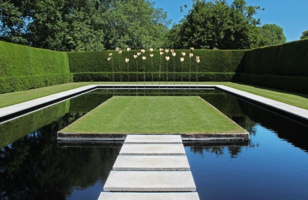 large English garden pond island greenery