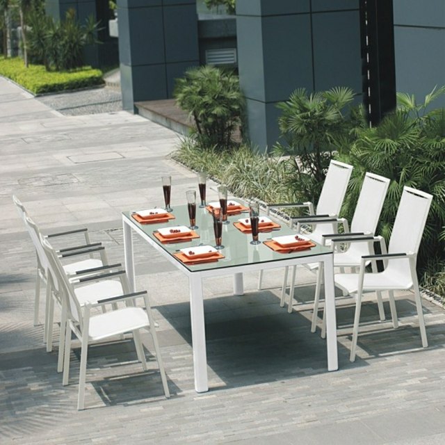 Modern garden table glass and metal outdoor terrace