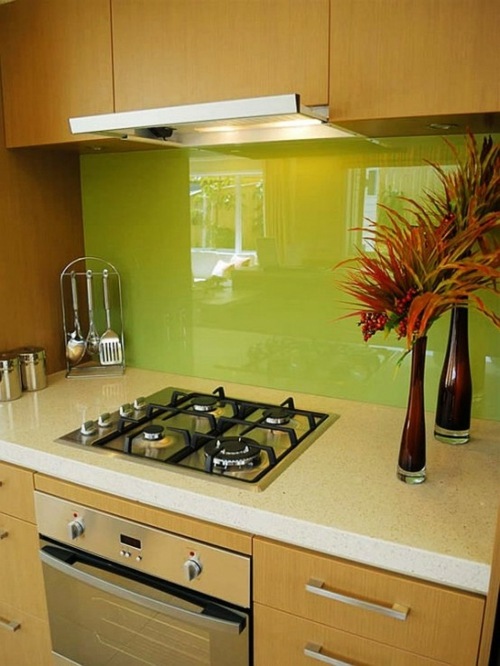 bright green kitchen backsplash