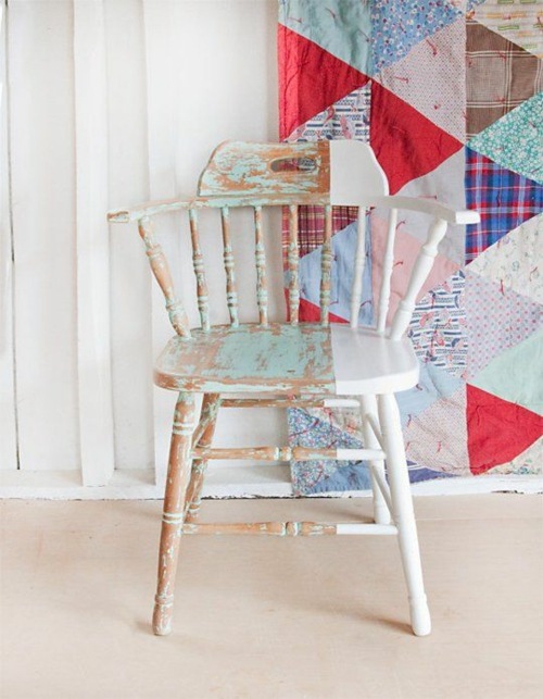 old renovated chair painted white