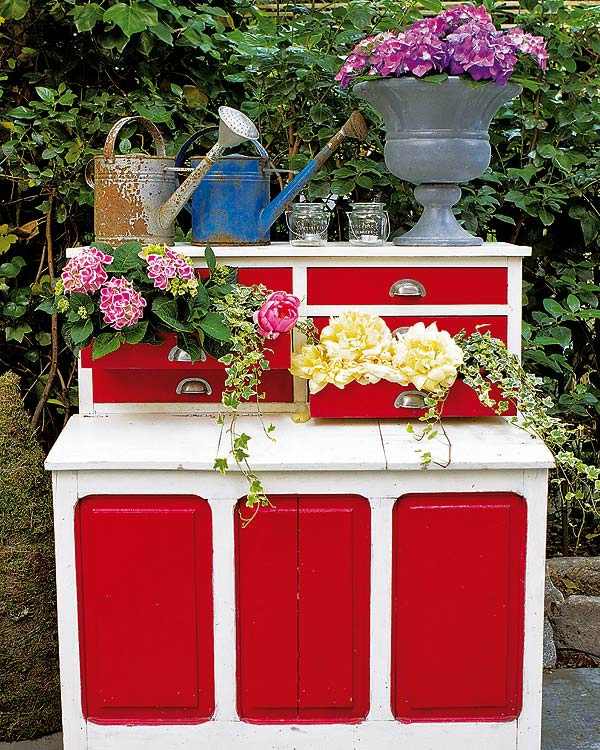 old red dresser garden furniture