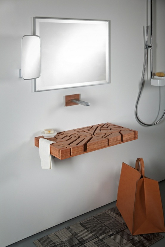 wooden washbasin city London bathroom